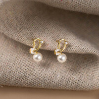 wholesale S925 Sterling Silver Openwork Cross Geometric Square Zircon Synthetic Pearl Cross Shell Pearl Earrings M01029-S925 silver pair 925 silver