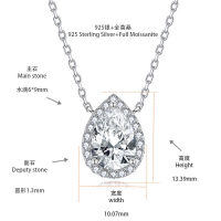 S925 Silver Gold-Plated Hypoallergenic 2-Carat Pear Full Moissanite Women's Daily Necklace-2 carats  925 silver