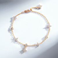 Sterling Silver Adjustable Star Square Full Zirconia Push-Pull Bracelet-Rose Gold - SL050  925 Silver