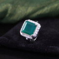 wholesale S925 Sterling Silver New Square Gemstone Ring Set with Natural Green Chrysoprase, Vintage Elegant Jewelry-0-3