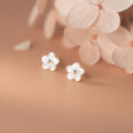 wholesale 999 Silver Korean-style Minimalist Shell Five-Petal Flower Ear Studs for Women, Sweet Earrings M02407-0-1