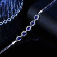 wholesale S925 Sterling Silver Cross-Border Oval Colored Zircon Bracelet Luxury Fashion High-End Geometric Colored Diamond Jewelry Wholesale-3*4 (blue zircon) bracelet 925 silver