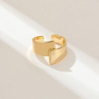 wholesale Metal cross-border European and American smooth ring for women, ins, asymmetrical ring, retro, niche, high-end jewelry-xb459-offset polished ring (antique gold)