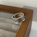 wholesale S925 Silver Unisex Wide-edge Open Adjustable Statement Ring With A Wavy Letter Design And Retro Hip-hop Style-0-2