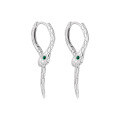wholesale S925 Sterling Silver 938 Green Stone Snake Ear Clips for Women, High-End Sense, Niche, Personalized, Ins Style, Slytherin Silver Earrings-0-4