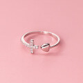 wholesale S925 Sterling Silver Polished 3D Heart Full Diamond Cross Ring Simple Korean Style Elegant Jewelry J9756-0-4