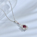 wholesale S925 silver new jewelry 2ct oval 7*9 lab-grown ruby and sapphire pendant light luxury ins necklace-0-1