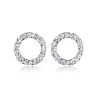 wholesale S925 Sterling Silver Zircon Inlaid Shining Circle Ear Studs Geometric Shape Gentle and Elegant Temperament High-End Sense Ear Jewelry-Silver 925 silver