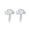 wholesale S925 Sterling Silver Japanese-style New Shell Cloud Ear Studs with Zirconia Lightning White Gold Ear Climber, Two Ways to Wear-0-4