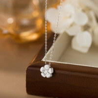 wholesale 925 Silver Fresh and Sweet Ins-Style Niche Design Diamond-Inlaid Brushed Five-Petal Flower Necklace Y02148-S925 Silver Necklace>925 Silver