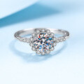wholesale PT950 plated 925 sterling silver ring with 1 carat moissanite, round halo and four-prong setting-0-1