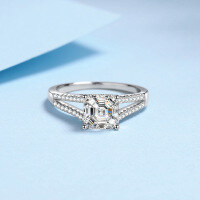 wholesale PT950-plated S925 sterling silver Asscher cut micro-paved 2-carat moissanite ring for women, OEM wholesale-Moissanite/7*7 chamfered Asscher>15