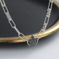 wholesale S925 Sterling Silver Creative Spliced Chain with Black Zircon Star Pendant French Internet-Famous Style Versatile Necklace for Women-0-3