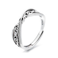 wholesale S925 sterling silver minimalist irregular geometric ring, niche design, trendy and versatile women's index finger ring-076J/approx. 2.4g>Adjustable opening