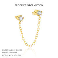 wholesale S925 Sterling Silver Star Earrings With Flash Zircons,-E4947-Gold/Single 925 Silver