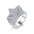 wholesale 925 Sterling Silver European and American Hip Hop D Color VVS Moissanite Five-Point Star Ring Men's Band Ins Fashion Trend Full Diamond-0-0