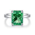 wholesale S925 Sterling Silver Muzo Green Emerald Ring with Inclusions, Pagoda Square Setting and High Carbon Zirconia-0-23