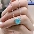 wholesale S925 Sterling Silver New Heart-Shaped Necklace for Women with Paraiba Stone Stackable Collarbone Pendant-0-3