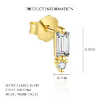 wholesale S925 Sterling Silver Geometric Square Zircon Earrings For Women,。-E5184-Gold/Pair 925 Silver