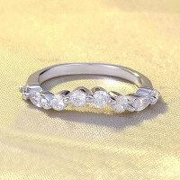 wholesale Metal: S925 Silver Zhuo Zhifan New Small and Exquisite Half Eternity Ring with Round Diamonds, Fashionable and Versatile, Hot Seller in Europe and America-R724 White Diamond No. 8