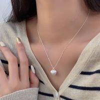 wholesale S925 Sterling Silver Matte Frosted Brushed Heart Pendant Necklace for Women, Korean Spring and Summer New Arrival, Versatile Layering Light Luxury Bead Choker-Pure silver (40+5CM)