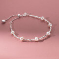wholesale S925 Sterling Silver Heart Pearl Crushed Silver Bracelet Vintage Style Minimalist Design Women's Jewelry S6540-0-2