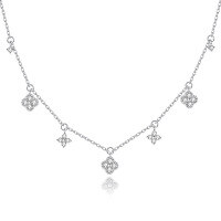 wholesale S925 Sterling Silver Lucky Four-Leaf Flower Mini Necklace for Women, Small and Unique Design, French Elegance with Colored Gemstones, Luxurious Gift-Multi-Flower Necklace - White Diamond Silver>925 Silver