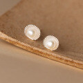 wholesale S925 Sterling Silver Pearl Series Shell Earrings Retro Style Design Women's Ear Jewelry M03150-0-0