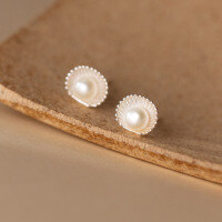 wholesale S925 Sterling Silver Pearl Series Shell Earrings Retro Style Design Women's Ear Jewelry M03150-S925 silver pair>925 silver
