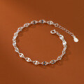 wholesale S925 Silver Anklet for Women Korean Style Minimalist Hollow Pig Nose Clasp Fashion Jewelry S4672-0-3