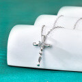 Sterling Silver Women's Cross Necklace with Moissanite Pendant-0-0