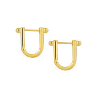wholesale S925 Sterling Silver U-Shaped Geometric Sphere Minimalist Hoop Earrings for Women, High-End Sense, Hong Kong Style, Ins, Versatile Silver Ear Accessories-18K gold 925 silver