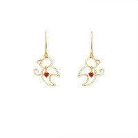 wholesale 925 Silver Japanese Light Luxury Cute Girly Adorable Cat Stud Earrings with Red Garnet Topaz, Hypoallergenic-Red Pomegranate 925 Silver