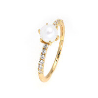 wholesale S925 Gold-Plated Silver, Natural Freshwater Pearl, Minimalist Women's Rings for Wholesale-Simple Pearl Ring Size 15