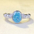 wholesale S925 Sterling Silver New 6*8mm Imported Ice-Cut Oval Aquamarine Ring for Women, Simple and Elegant-0-0