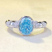 wholesale S925 Sterling Silver New 6*8mm Imported Ice-Cut Oval Aquamarine Ring for Women, Simple and Elegant-R810 Ocean Blue No. 6