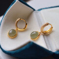 wholesale 18k gold-plated sterling silver natural Hetian jade ice blue water earrings with 8*10mm main stone-0-2