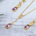 wholesale 925 Sterling Silver Minimalist Rectangular Brazilian Amethyst Zircon Ear Studs and Necklace Set for Women, Earrings Wholesale-0-0