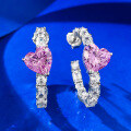 wholesale Metal material first: A pair of shiny new jewelry pink diamond aqua heart stud earrings, hoop style-0-1