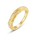 wholesale S925 silver gold-plated retro national trend Moebius half-diamond brushed ring for women, twisted shank index finger ring, fashionable and versatile-0-5