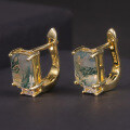 wholesale S925 sterling silver plated with 18k gold earrings, small and fresh versatile stud earrings with natural moss agate gemstone, non-fading-0-1