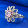 wholesale S925 Sterling Silver New Style 6*6 Floral Pink Diamond Ring for Women, Rose Petal Design, Fashionable and Versatile for Daily Wear-0-2