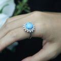 wholesale 925 Silver Gold-Plated Ring with High-Carbon Diamonds, Floral Design, Blue Turquoise, Hot-Selling Fashion Jewelry Versatile Accessory for Women-0-1