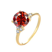 wholesale S925 Sterling Gold Plated Four-Prong Three-Stone Moissanite Ring, Luxurious and Exquisite High-End Women's Ring-3 carat (red moissanite) ring size 8