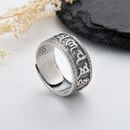 wholesale S925 Sterling Silver Retro Distressed Matte Wide Six-Syllable Mantra Scripture Ring for Trendy Men and Women-0-2