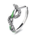 wholesale S925 Sterling Silver Green Drip Glaze Coiling Serpent Ring and Ear Clasp Retro Classic Trendy Street Style Accessories-0-4