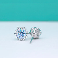 wholesale S925 Sterling Silver Snowflake Moissanite Earrings for Women, Small and Exquisite High-End Style, Versatile Silver Jewelry Wholesale-50 points + 50 points (zircon) earrings