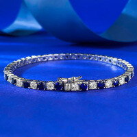 wholesale S925 Sterling Silver Fully Set with Royal Blue Diamonds Fashion Socialite Ins Style Chain Bracelet, New Collection by Mu Jing Jewelry-B156 Blue and White Diamond Bracelet 16cm