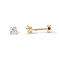 wholesale S925 Silver European and American Fashion High-End Single Diamond Ear Bone Stud with Flash Diamond Flat Head Piercing Four-Prong Zircon Earring-3mm (single)  Gold (1.2*8mm)