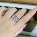 wholesale S925 Sterling Silver Lace Wheat Ring for Women, Italian Buccellati Craftsmanship, Vintage Palace Style Openwork with Pink Diamond-0-3